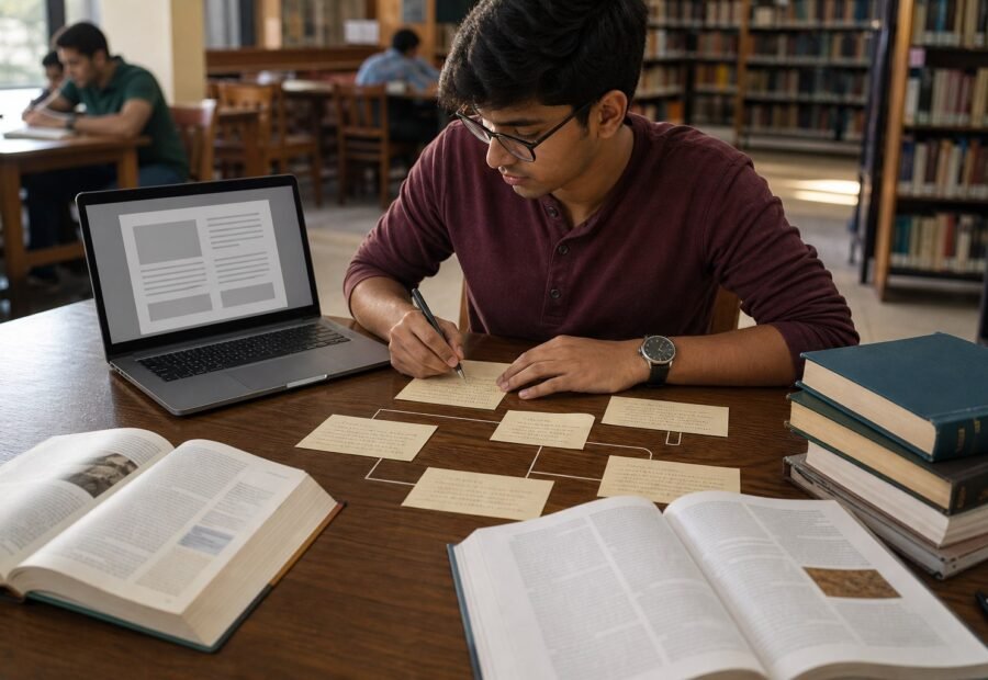 A repeatable research workflow for Indian students covering question design, source authority, evidence tracing, note-taking and honest citation.